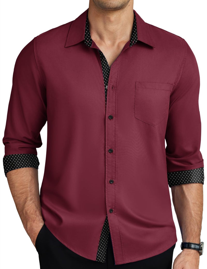 COOFANDY Mens Dress Shirts Long Sleeve Button Down Shirts Untucked Wrinkle-Free Business Casual Valentines Shirts Wine Red - Image 1