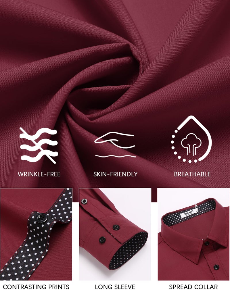 COOFANDY Mens Dress Shirts Long Sleeve Button Down Shirts Untucked Wrinkle-Free Business Casual Valentines Shirts Wine Red - Image 5