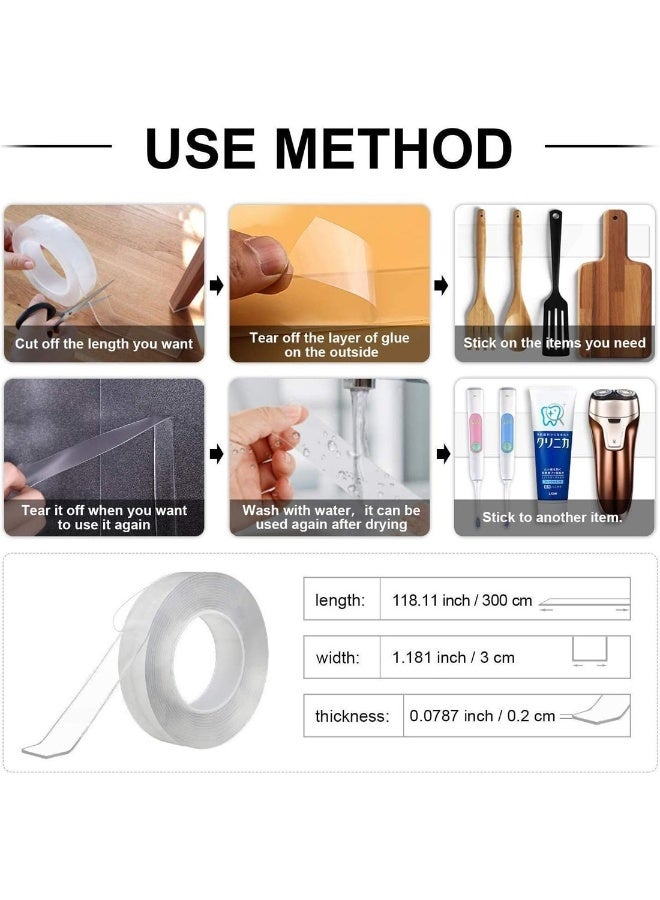 شريط نانو قابل لإعادة الاستخدام، شريط شفاف مزدوج الجوانب متعدد الأغراض، شريط غير مرئي يمكن إزالته للجدران، المطبخ، السجاد، البلاط، أسطح الطاولات، إصلاح الصور 3 متر - Image 3