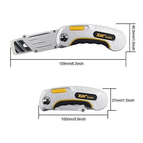 XW Folding Carpet Knife, Razor Blade Heavy Duty Utility Knife with Protective Cap, Extra 5 Blades Included - Image 4