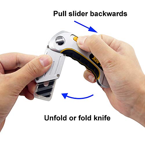 XW Folding Carpet Knife, Razor Blade Heavy Duty Utility Knife with Protective Cap, Extra 5 Blades Included - Image 5