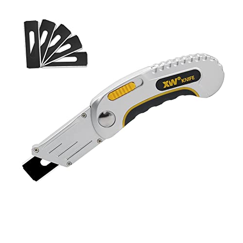 XW Folding Carpet Knife, Razor Blade Heavy Duty Utility Knife with Protective Cap, Extra 5 Blades Included - Image 1