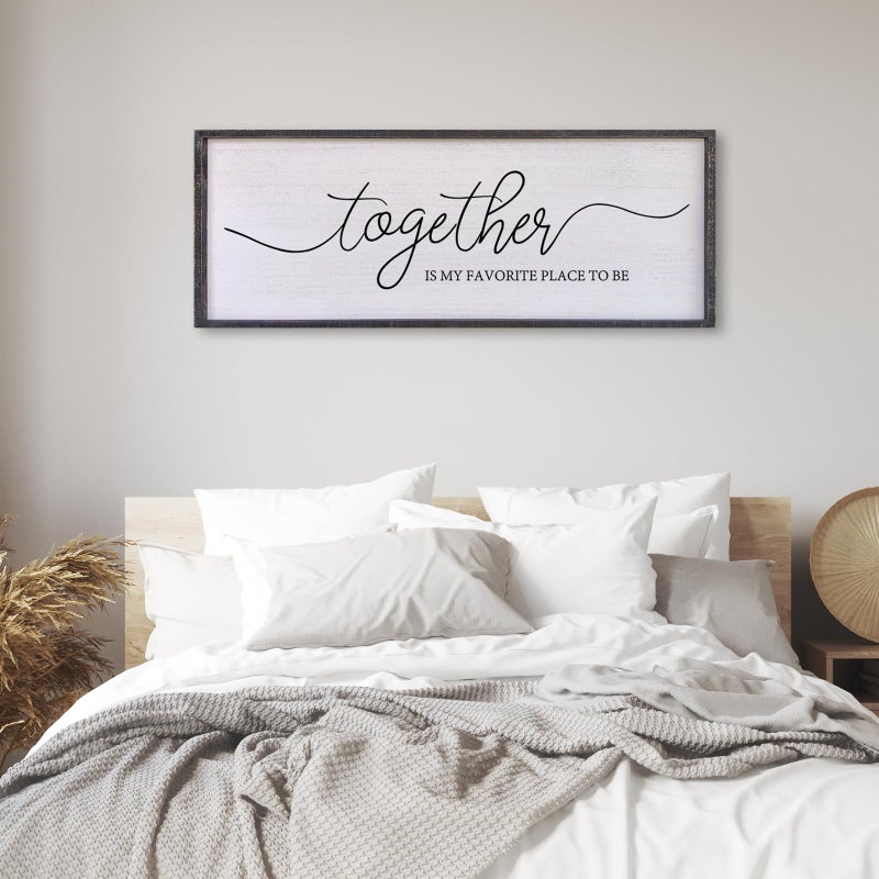 Surfapans Together Is My Favorite Place to Be Sign Wall Decor 40"X15" Bedroom Above Bed Rustic Large Beautiful Home Master Room Beautiful Soild Wood Framed Over Bed Hanging Couple Wall Art (Black) - Image 3