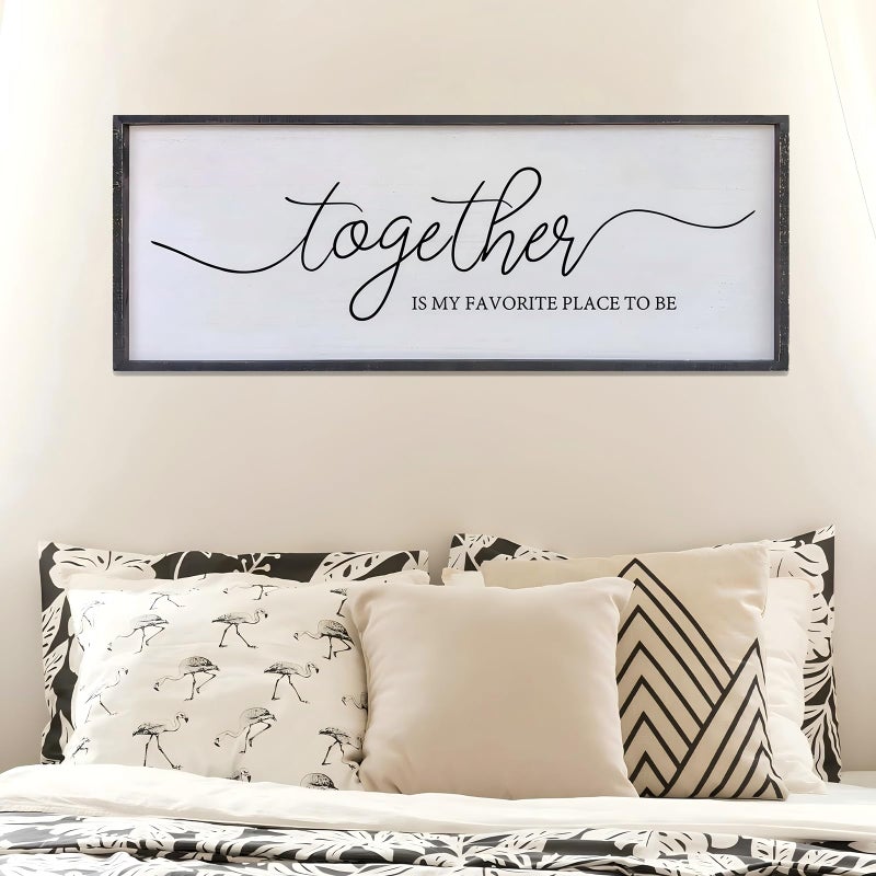 Surfapans Together Is My Favorite Place to Be Sign Wall Decor 40"X15" Bedroom Above Bed Rustic Large Beautiful Home Master Room Beautiful Soild Wood Framed Over Bed Hanging Couple Wall Art (Black) - Image 1