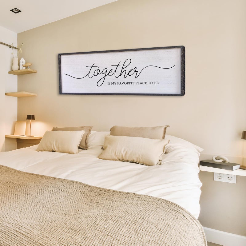 Surfapans Together Is My Favorite Place to Be Sign Wall Decor 40"X15" Bedroom Above Bed Rustic Large Beautiful Home Master Room Beautiful Soild Wood Framed Over Bed Hanging Couple Wall Art (Black) - Image 4