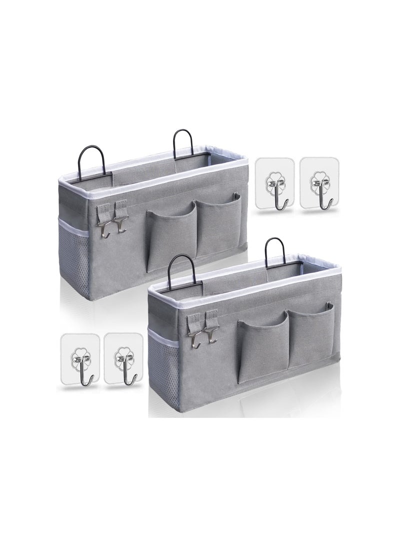 Wall Hanging Organizer Bags with Pockets, Linen Fabric Door Hanging Storage Baskets with Hooks, Dormitory Bedside Multi Functional Large Organizer Bag for Bathroom Kitchen, Gray