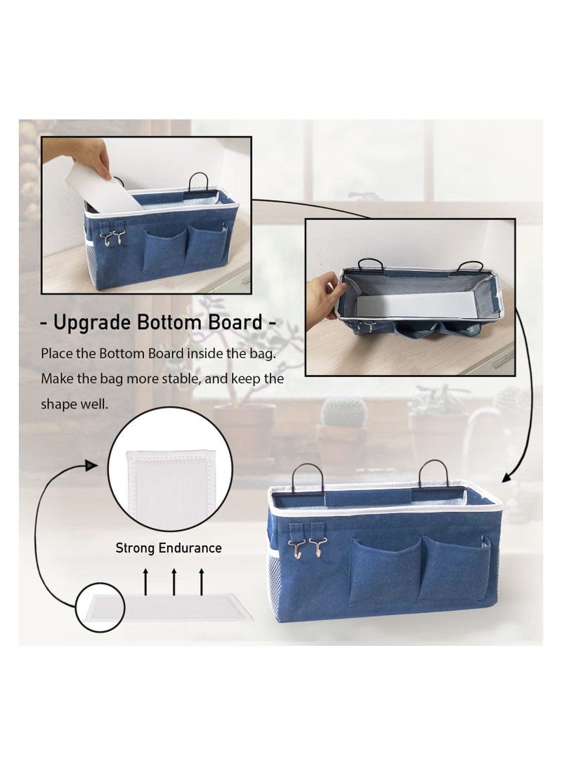 Wall Hanging Organizer Bags with Pockets, Linen Fabric Door Hanging Storage Baskets with Hooks, Dormitory Bedside Multi Functional Large Organizer Bag for Bathroom Kitchen, Gray