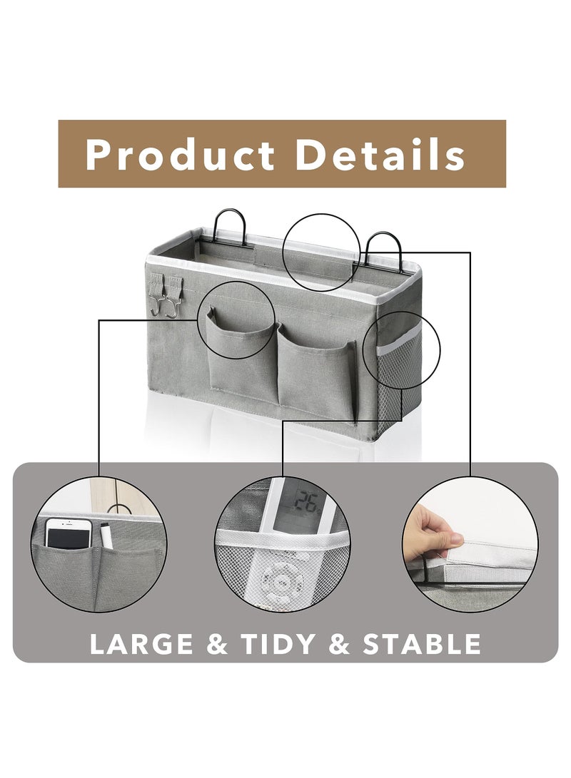 Wall Hanging Organizer Bags with Pockets, Linen Fabric Door Hanging Storage Baskets with Hooks, Dormitory Bedside Multi Functional Large Organizer Bag for Bathroom Kitchen, Gray
