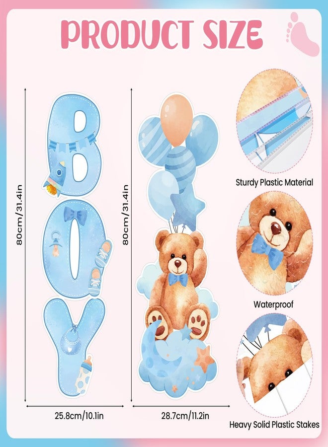 Yoirrat 2 Sets Baby Shower Plastic Yard Sign with Stakes（Bear Boy） - Image 3