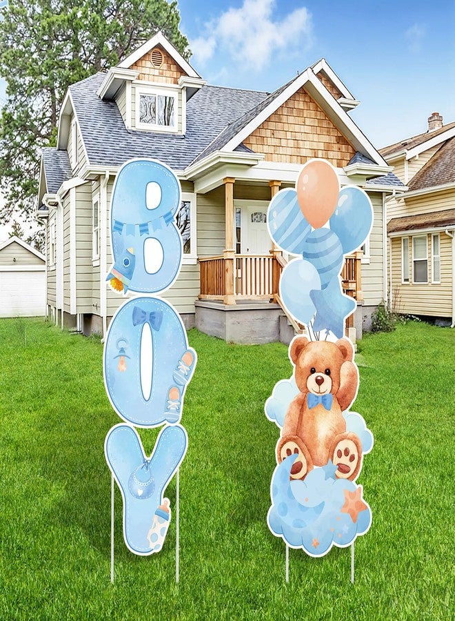 Yoirrat 2 Sets Baby Shower Plastic Yard Sign with Stakes（Bear Boy） - Image 1