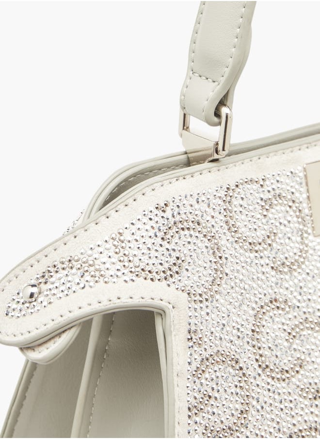 Celeste Women Logo Embellished Crossbody Bag with Detachable Strap and Twist Clasp Closure  - Image 5