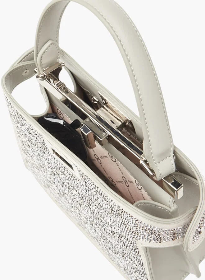 Celeste Women Logo Embellished Crossbody Bag with Detachable Strap and Twist Clasp Closure