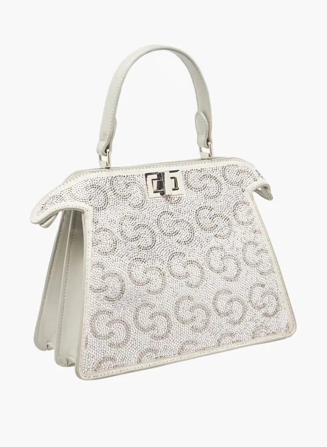 Celeste Women Logo Embellished Crossbody Bag with Detachable Strap and Twist Clasp Closure