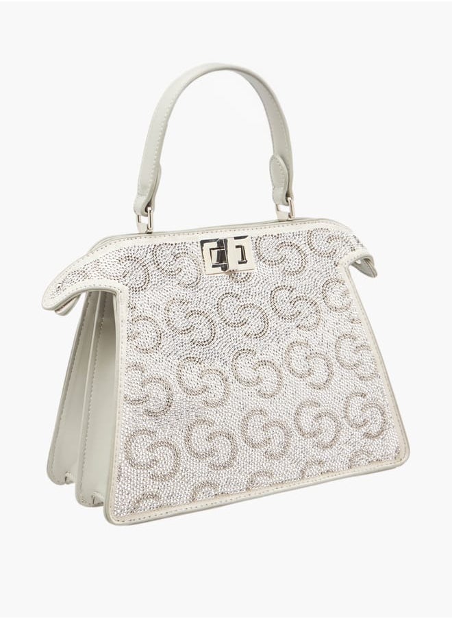 Celeste Women Logo Embellished Crossbody Bag with Detachable Strap and Twist Clasp Closure  - Image 3