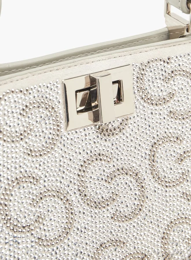 Celeste Women Logo Embellished Crossbody Bag with Detachable Strap and Twist Clasp Closure