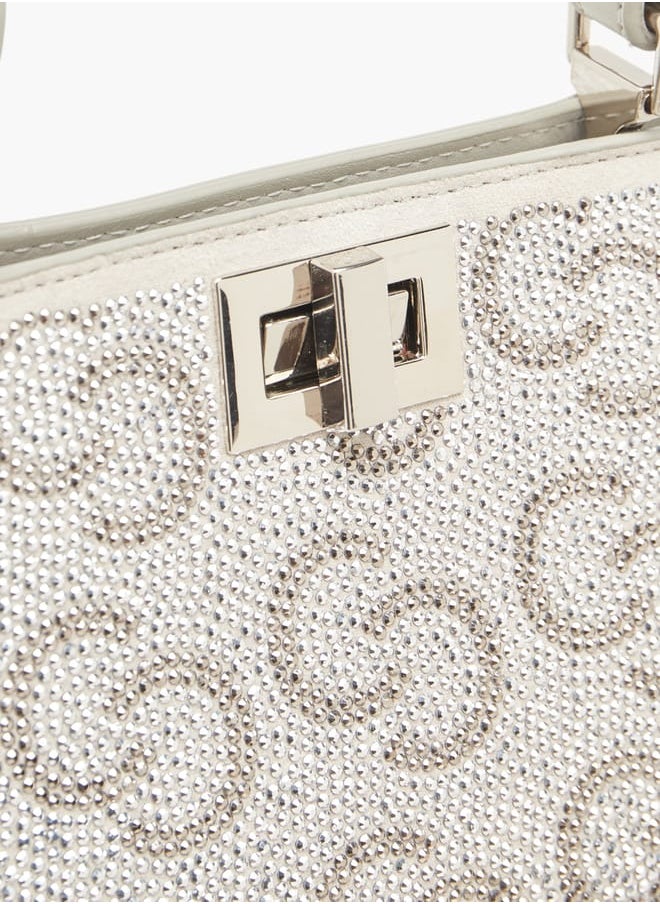 Celeste Women Logo Embellished Crossbody Bag with Detachable Strap and Twist Clasp Closure  - Image 4