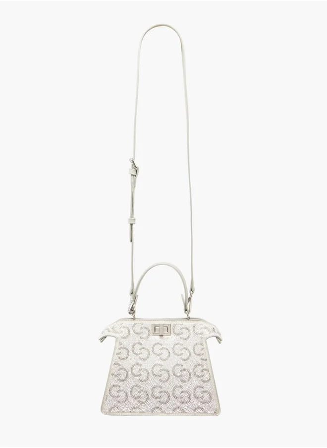 سيليست Women Logo Embellished Crossbody Bag with Detachable Strap and Twist Clasp Closure