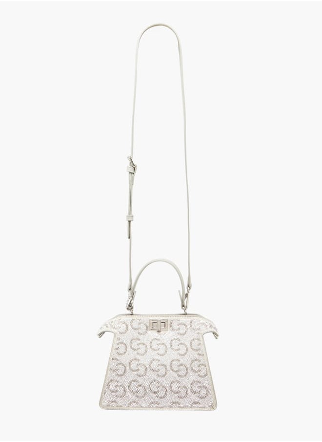 Celeste Women Logo Embellished Crossbody Bag with Detachable Strap and Twist Clasp Closure  - Image 2