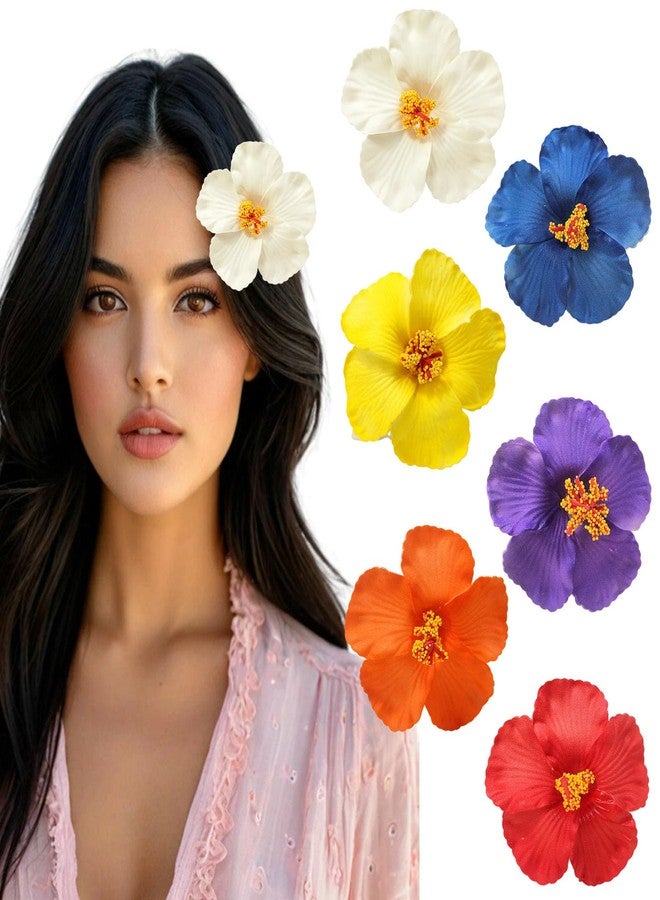 RED-SHYN 6 Pcs Hawaiian Flower Hair Clips Plumeria Hibiscus Artificial Floral Barrettes Boho Clips for Women Summer Vacations Beach Party Weddings - Image 1