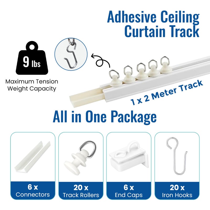 UrbanRed Self Adhesive Curtain Track (2 Meter, 6.5 ft) for Smooth Ceiling or Wall - No Drill, Screws, Ceiling Curtain Track, Curtains Rod, Ceiling Mount, Adhesive Curtains Rod (Non-Flexible) - Image 2