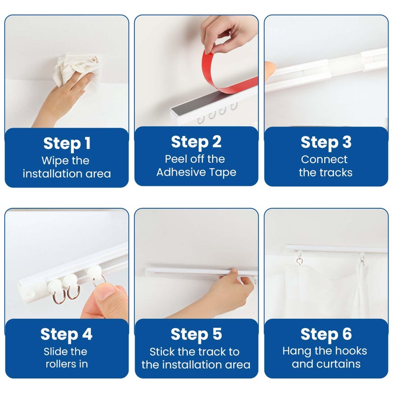 UrbanRed Self Adhesive Curtain Track (2 Meter, 6.5 ft) for Smooth Ceiling or Wall - No Drill, Screws, Ceiling Curtain Track, Curtains Rod, Ceiling Mount, Adhesive Curtains Rod (Non-Flexible) - Image 3