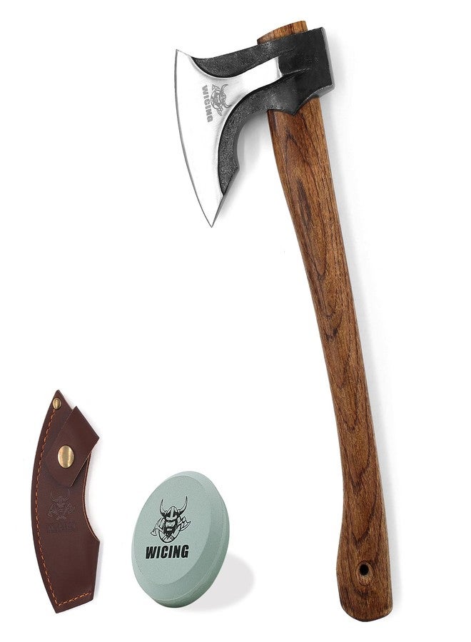 WICING Camping Hatchet, 14.2-inch Splitting Axe with Leather Sheath, Chopping Axe 1065 High Manganese Steel and Hickory Handle - Image 1