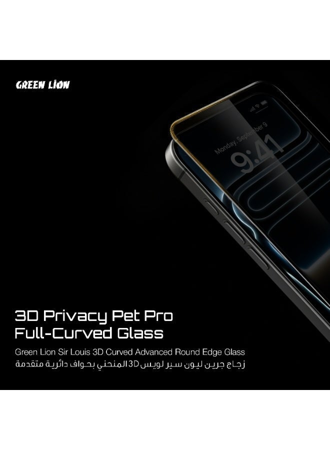 جرين ليون زجاج 3D Pv-Pet Pro المنحني بالكامل لهاتف iPhone 17 Pro/ رؤية جانبية مسدودة / مقاومة للشحوم / استجابة عالية - حافة سوداء / خصوصية - Image 2