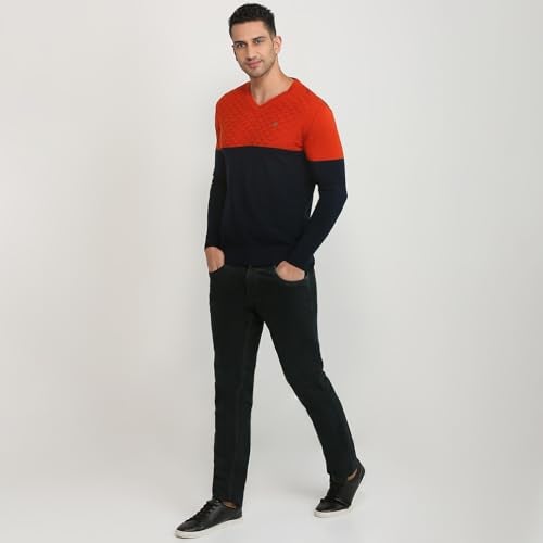 Raymond Men Regular Fit Structure Pattern Pure Acrylic Full Sleeve V Neck Sweater (Size: 42)-RMWX01469 Dark Orange - Image 5