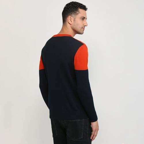 Raymond Men Regular Fit Structure Pattern Pure Acrylic Full Sleeve V Neck Sweater (Size: 42)-RMWX01469 Dark Orange - Image 4
