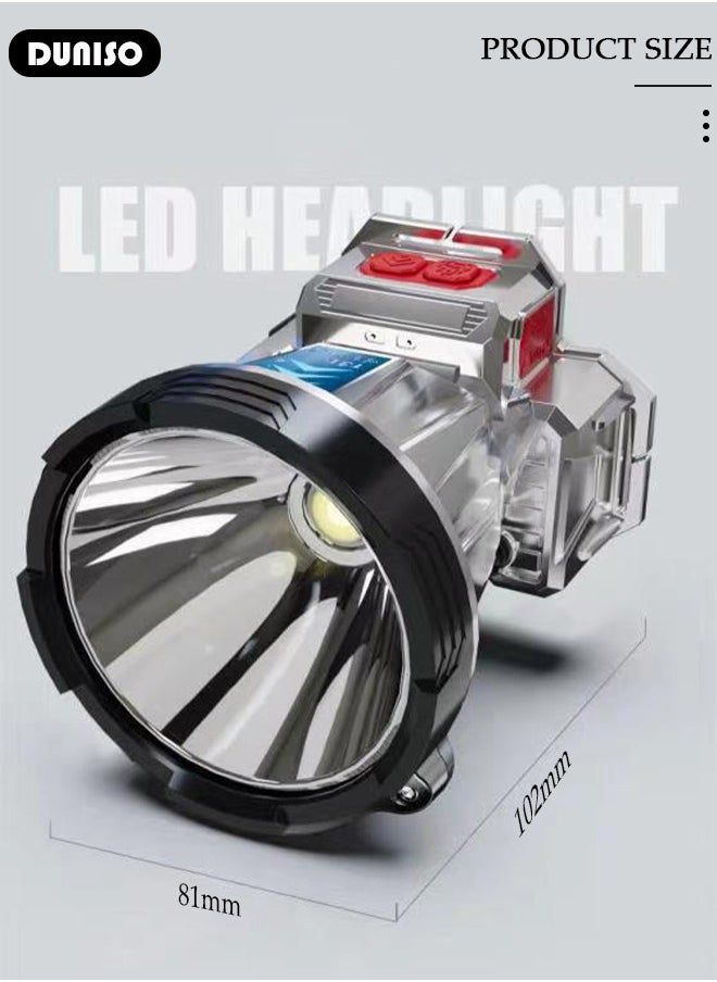 DUNISO - مصباح أمامي LED قابل لإعادة الشحن، مصباح أمامي فائق السطوع مع مستشعر حركة، 3 أوضاع، شحن الهاتف، مصباح أمامي مقاوم للماء للتخييم والجري والتسلق والمشي لمسافات طويلة - Image 1