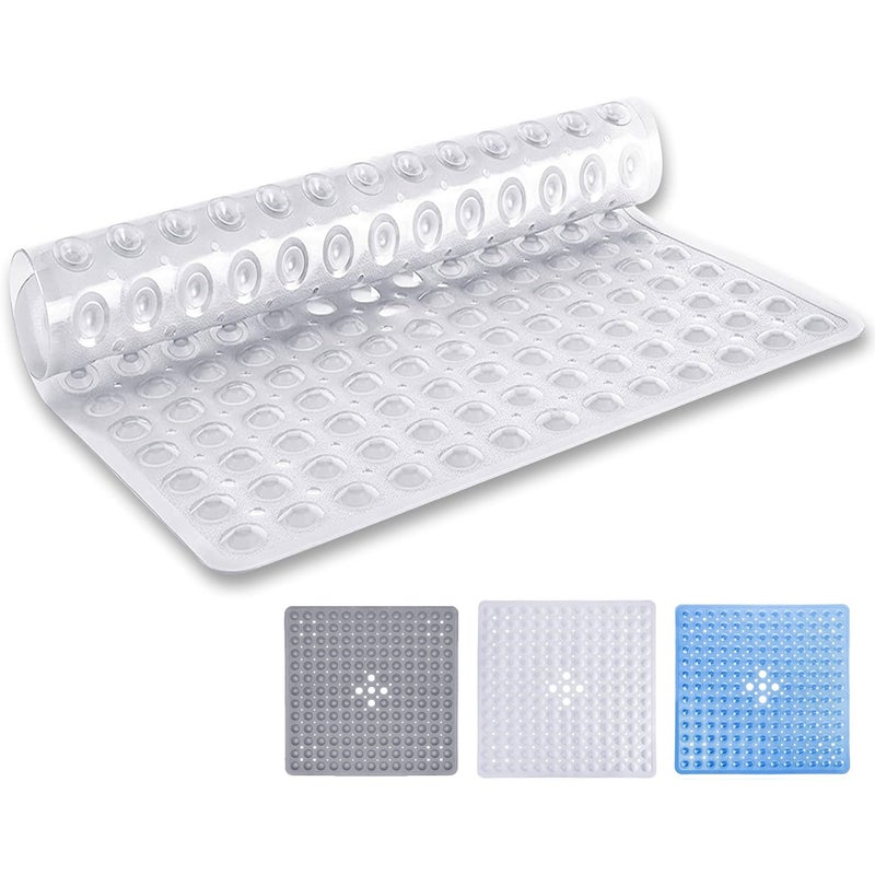 MOONLIGHT20015 Square Shower Mat Non Slip Anti Mould  53x53cm Rubber Bath Mat PVC Shower Mats for Inside Shower with Strong Suction Cups Grip and Drain Holes  Soft Touch Machine Washable Clear