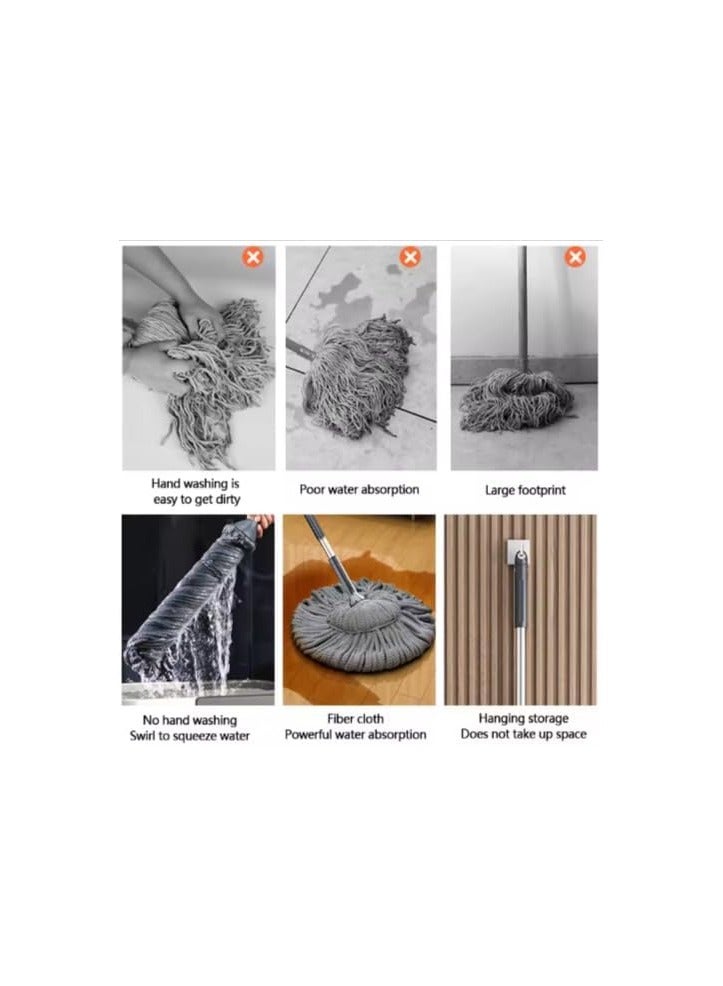 Self-Twisting Round Mop, Water Spin Mop No Hand Wash Design, Practical Floor Cleaning Pad Pressing and Sweeping for Home, Washable, Grey - Image 5