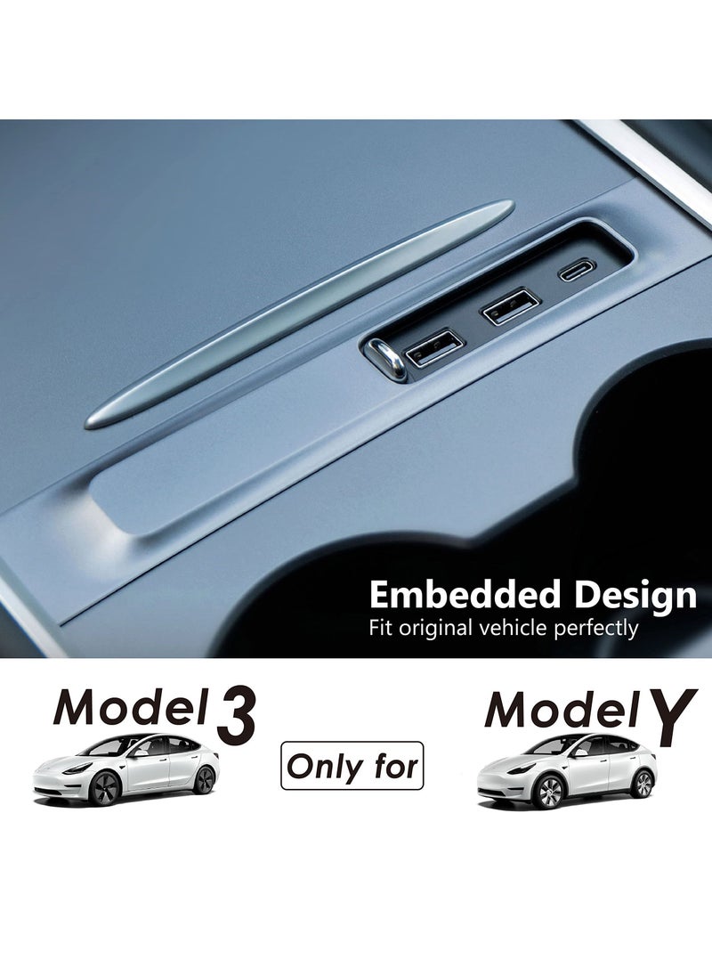 SYOSI - USB C Docking Station for Tesla Model Y / 3 Center Console Smart LED Multiport HUB Charger Adapter Splitter Extension Accessories with Sliding Cap, PD Fast Charge Port - Image 1