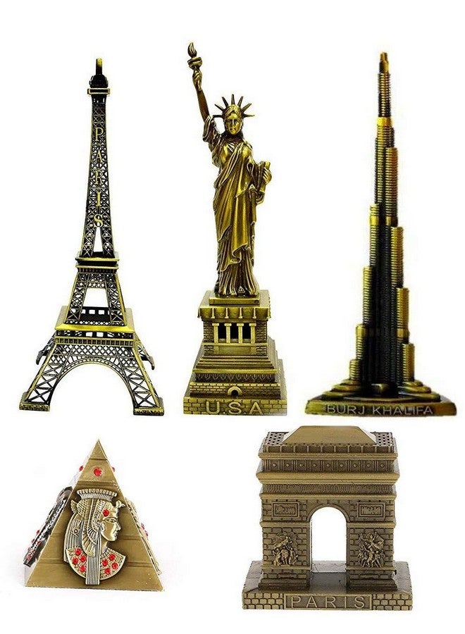 Lilone Lilone Gifting Special Combo - Paris Eiffel Tower | Statue of Liberty | Burjkhalifa Tower | Pyramid | Triumphal Arc Gate for Home Decor | Home Decoration Items | Birthday, Metallic - Image 1