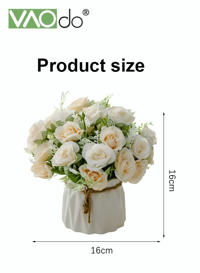 VAOdo Mini Artificial Hydrangea Bouquet with Small Ceramic Vase Variety Flower Balls Flowers Decoration for Table Home Party Office Wedding White - Image 2