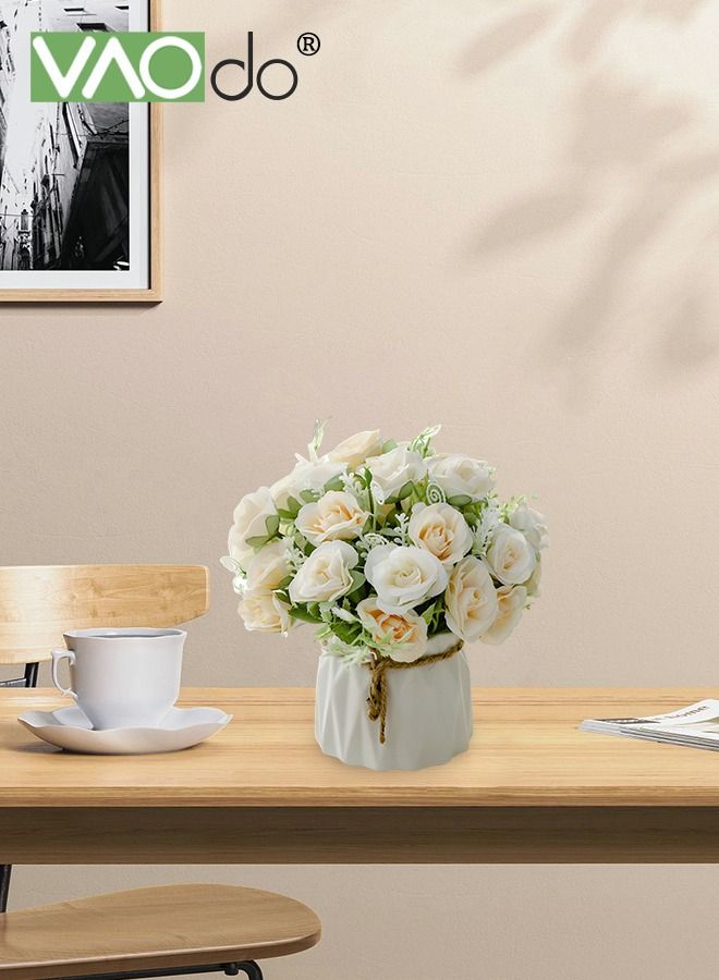 VAOdo Mini Artificial Hydrangea Bouquet with Small Ceramic Vase Variety Flower Balls Flowers Decoration for Table Home Party Office Wedding White - Image 5