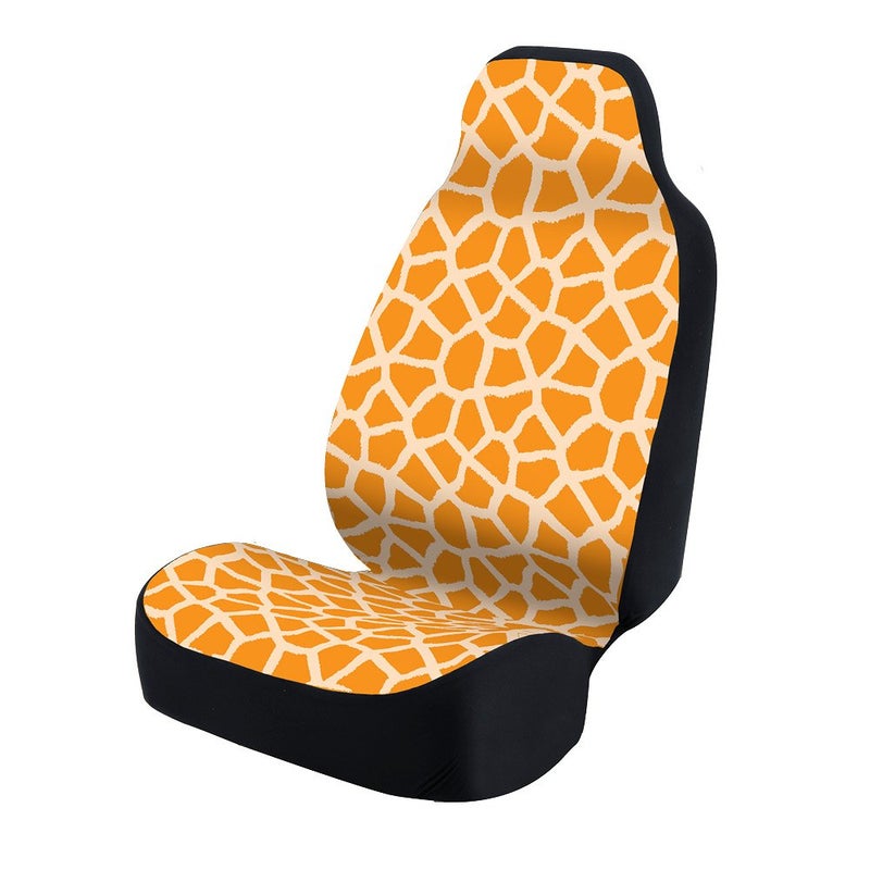 Coverking Universal Fit 50/50 Bucket Animal Fashion Print Seat Cover - Giraffe (Orange) - Image 3