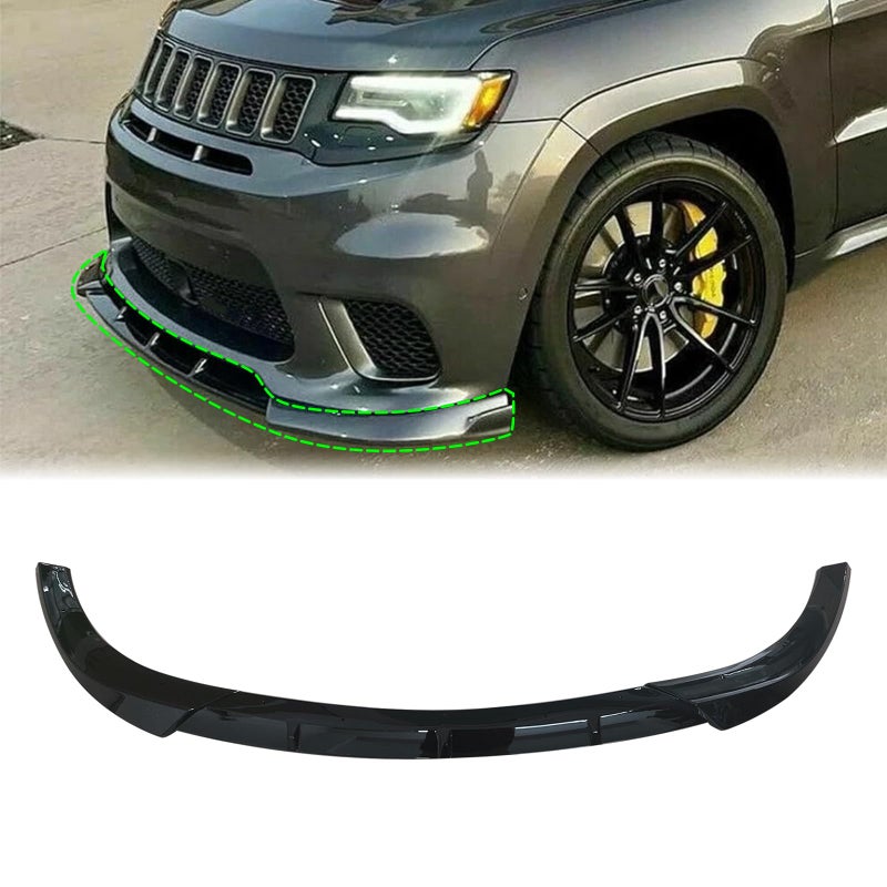 SHOWSEN 3PCS Glossy Black Front Bumper Lip Compatible with 2014-2021 Jeep Grand Cherokee SRT/2018-2021 Trackhawk Front Bumper Lip Spoiler Kit - Image 1