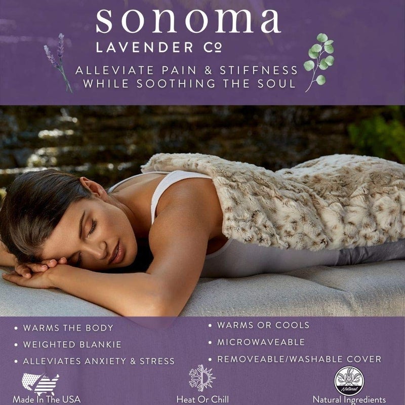 Sonoma Lavender Aromatherapy Spa Blanket Filled with Lavender Flowers and Flaxseed, Hot/Cold Microwaveable Blanket for Soothing Muscles with Removable Washable Cover (44" x 18", Angora Platinum) - Image 2