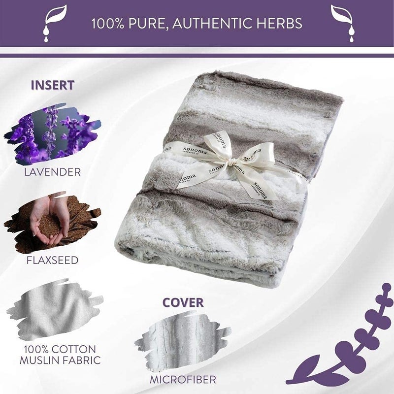 Sonoma Lavender Aromatherapy Spa Blanket Filled with Lavender Flowers and Flaxseed, Hot/Cold Microwaveable Blanket for Soothing Muscles with Removable Washable Cover (44" x 18", Angora Platinum) - Image 4