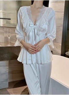 Generic Elegant White Pajama Set: Satin And Lace For Ultimate Comfort  - Image 2