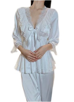 Generic Elegant White Pajama Set: Satin And Lace For Ultimate Comfort  - Image 1