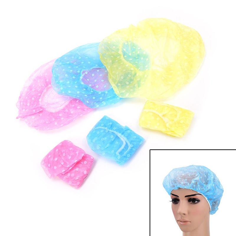 Magnusdeal Polka Dot Fancy Shower Caps, Waterproof Bath Cap Bathing Hair Cap Salon Hat for Kids Adults, Lady Salon Spa with Elastic Band (One Size Fits All)- Assorted (Set of 9) (Set of 9) - Image 2