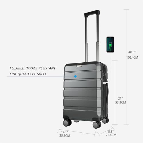 KROSER Hardside Expandable Carry On Luggage with Spinner Wheels Builtin TSA Lock Durable Suitcase Rolling Luggage with USB Port CarryOn 20Inch Steel Grey - Image 3