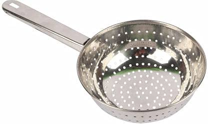 PuthaK Stainless Steel Handheld Poha Chalni Strainer with Hole Bowl SizeMedium ColorSilver Colander Silver Pack of 1 - Image 1