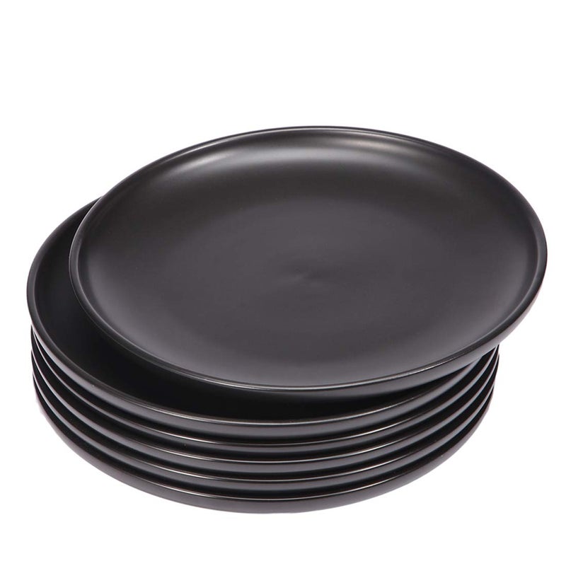 BonNoces Matte Black Porcelain Dinner Plate 10Inch Large Elegant Round Serving Plate Set Perfect for Steak Pasta Dessert and Salad Set of 6