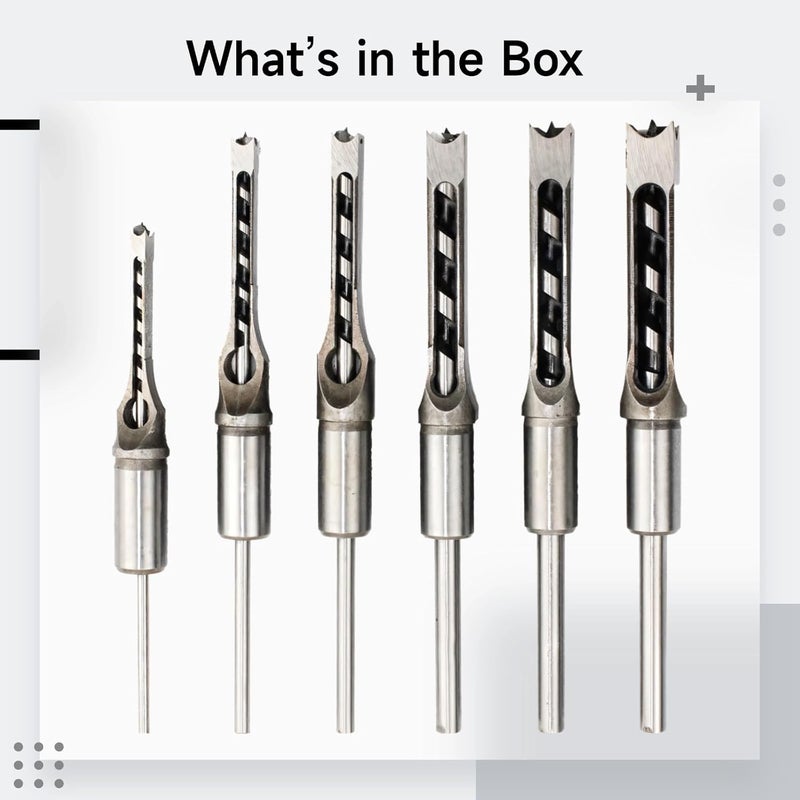 Set Drill Bit Chisel Wood Square 6 Pcs, Carving Woodworking for, Design Alloy Ergonomic High-Strength, Long-Lasting Perfect Use for, Various Wood Types - Image 5