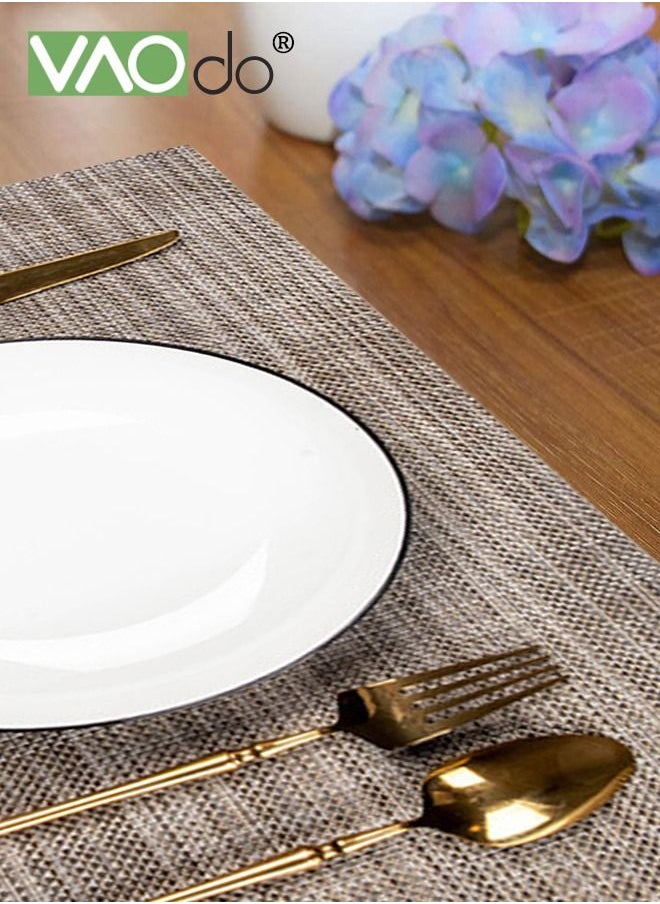 VAOdo 7PCS Placemats with Table Runner Set Woven Vinyl Table Mats and Runner for Dining Table Heat Resistant Brown  - Image 4