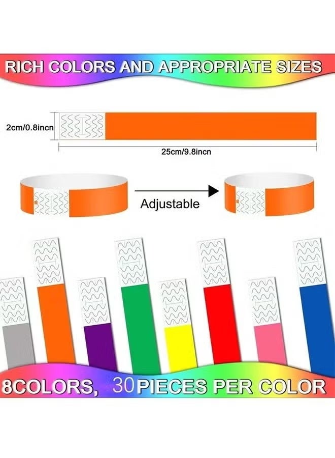 240 Pcs Paper Wristbands Neon Wrist Bands Waterproof Hand Bands for Events Lightweight Concert Wristbands Neon Colored Adhesive Wristbands for Party - Image 2
