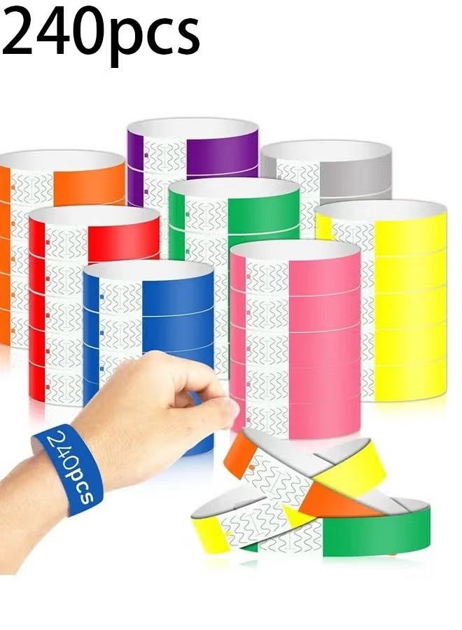 240 Pcs Paper Wristbands Neon Wrist Bands Waterproof Hand Bands for Events Lightweight Concert Wristbands Neon Colored Adhesive Wristbands for Party - Image 1